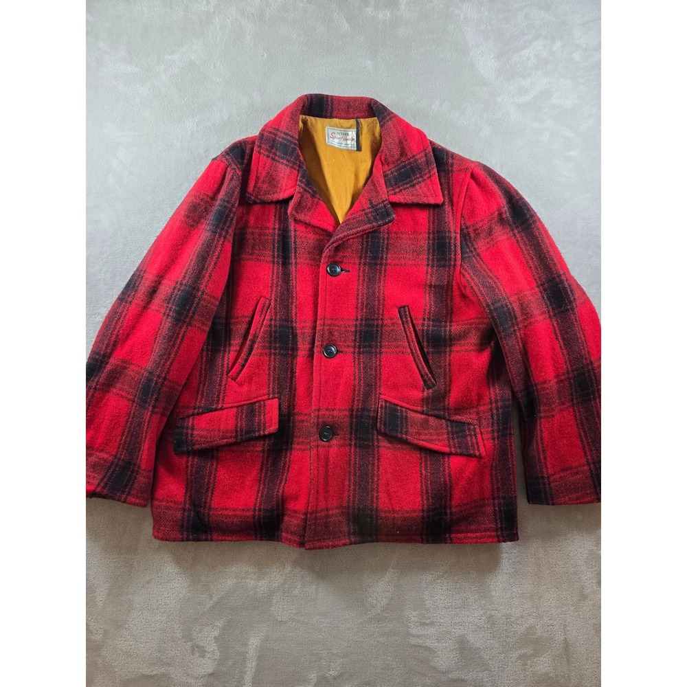 Vintage‎ Active Sportswear Sears Wool Jacket Mens XL Red Plaid Lined Chore *Read